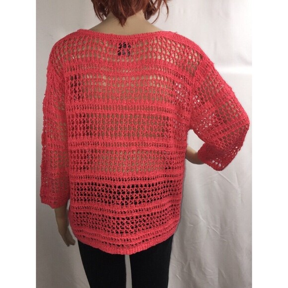 United States Sweaters Medium Coral Colored Open Knit Crochet Layering Sweater - Picture 8 of 12